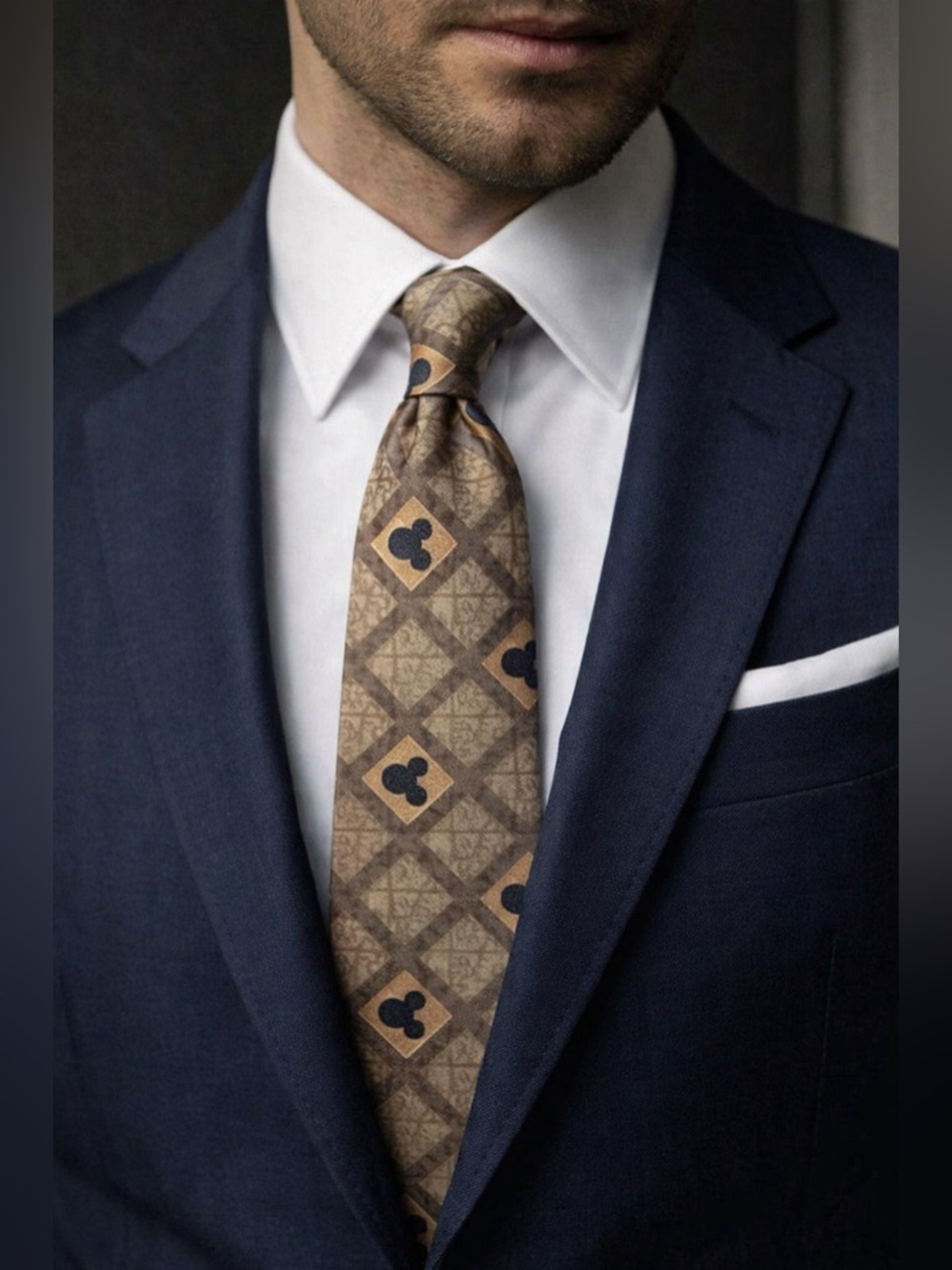 Disneyland Resort Mickey Silk Tie Brown Geometric Quiet Luxury Disney Parks